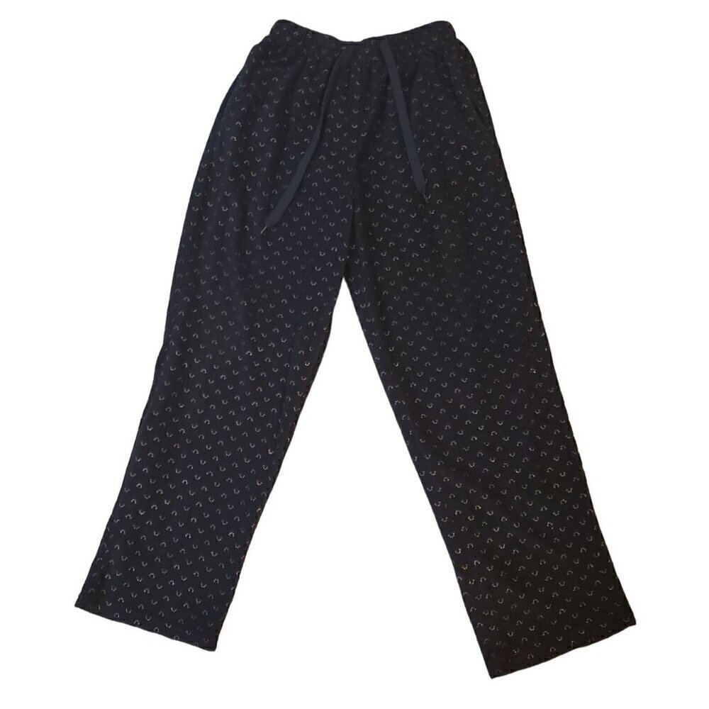 True Religion PJ Pajama Pants Black Gold All Over Print Drawstring Women Size M
